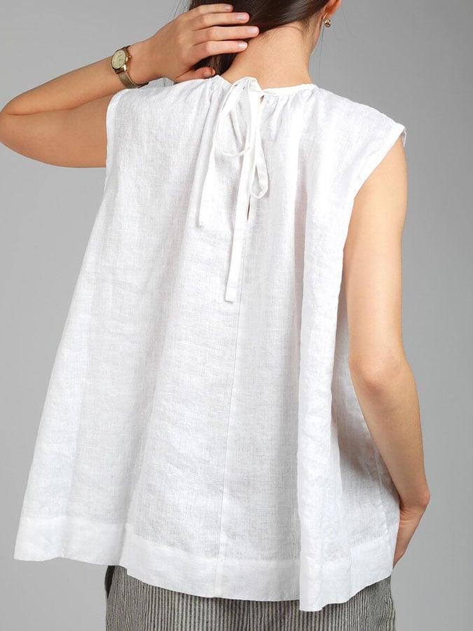 Women'S Casual Solid Color Cotton And Linen Loose Top