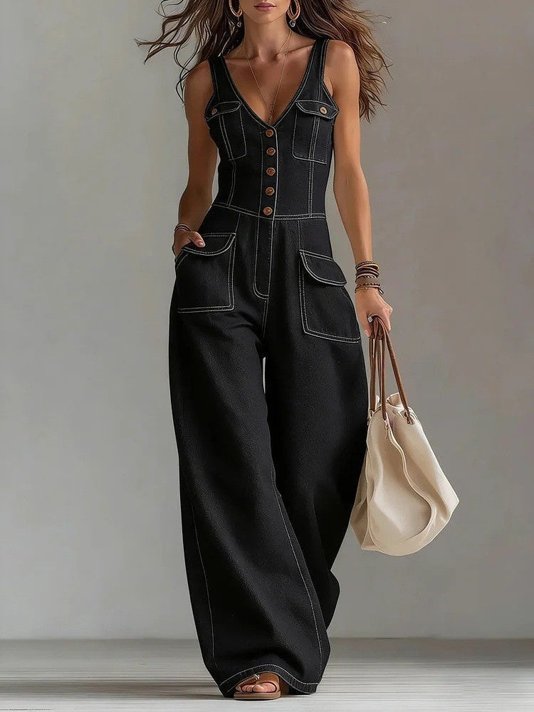 Women's Sleeveless Denim Jumpsuit