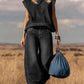 Women's Denim Co-Ord Set - Sleeveless Mock Neck Top & Wide Leg Jeans