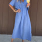 Women'S Casual Solid Color Short-Sleeved V-Neck Cotton And Linen Dress