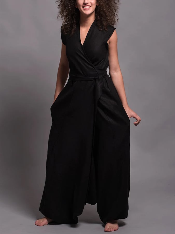 Women's Casual Solid Color Wrap Harem Jumpsuit