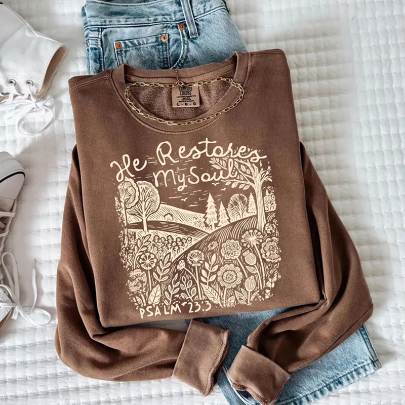 Christian He restores my soul Psalm Midweight Vintage Sweatshirt