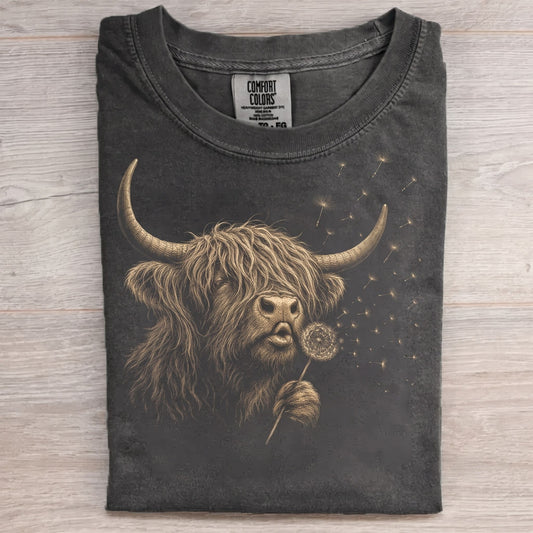 Retro Dandelion Highland Cow T-shirt