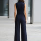Navy Sleeveless Plunge-Neck Wide-Leg Jumpsuit