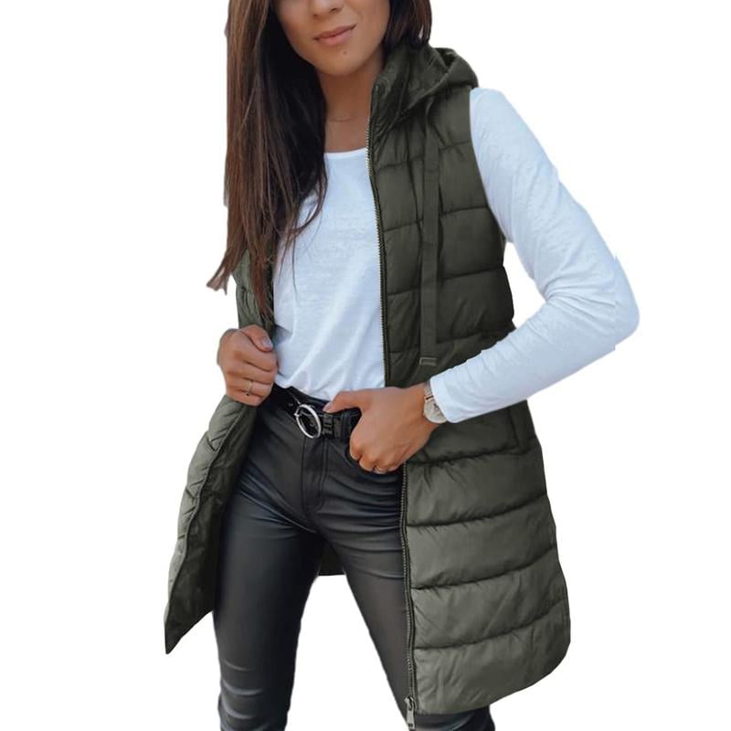 ❄️Women Long Puffer Vest 👗 | Solid Color | Sleeveless | Hooded | Winter Wear 💕（BUY 2 FREE SHIPPING)）