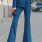 Tailored  Denim Blazer & Flared Pants Two-Piece Set