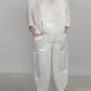 Women's Casual Solid Color Round Neck Long Sleeve Spliced Tops and Pants Two-piece Set