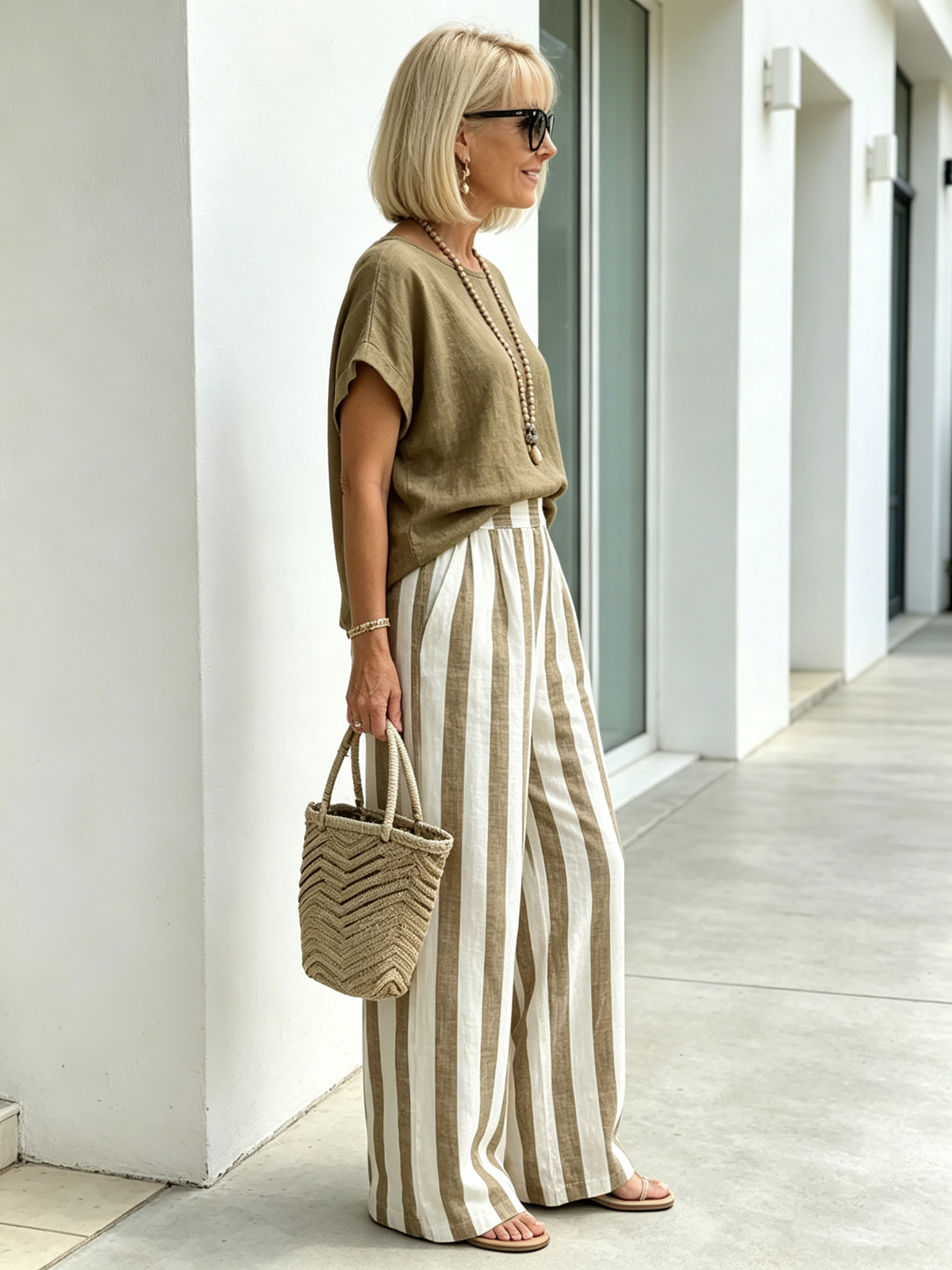 2Pcs Striped Cotton and Linen Two-piece Set