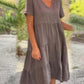 Ladies Solid Color V-Neck Wide Swing Casual Dress