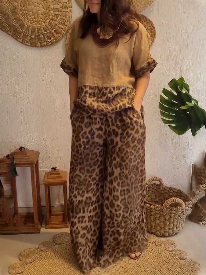 Women'S Leopard Print Top And Pants Set