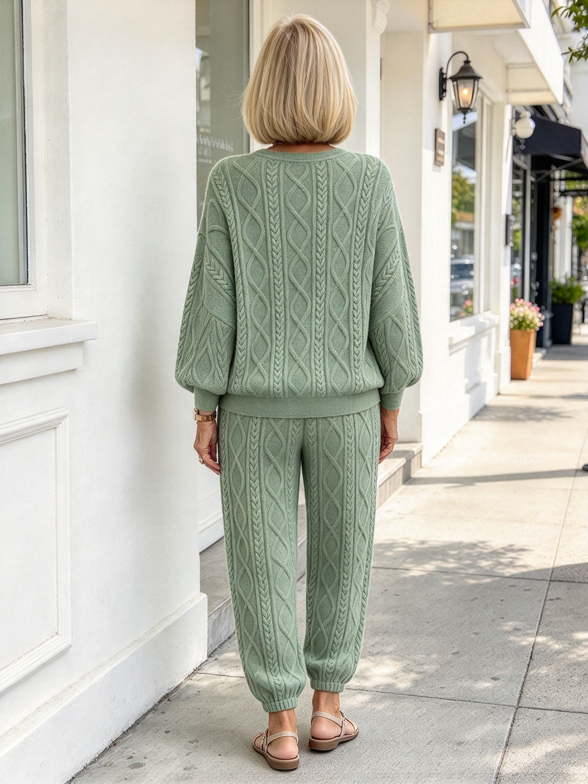 Twist Splicing Long-sleeved Crew Neck Top Corset Trousers Two-piece Set