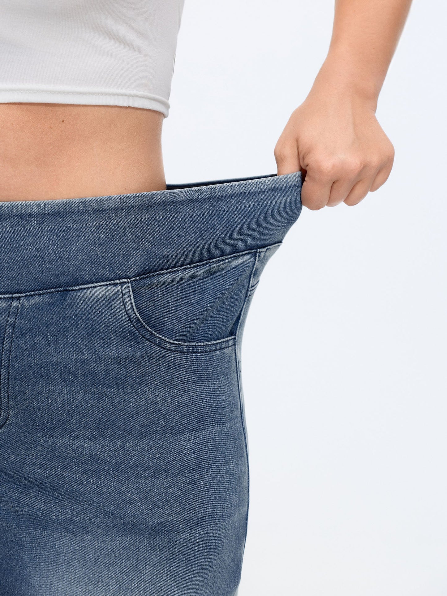 Stretchy Pull-On Wide-Leg Knit Jeans