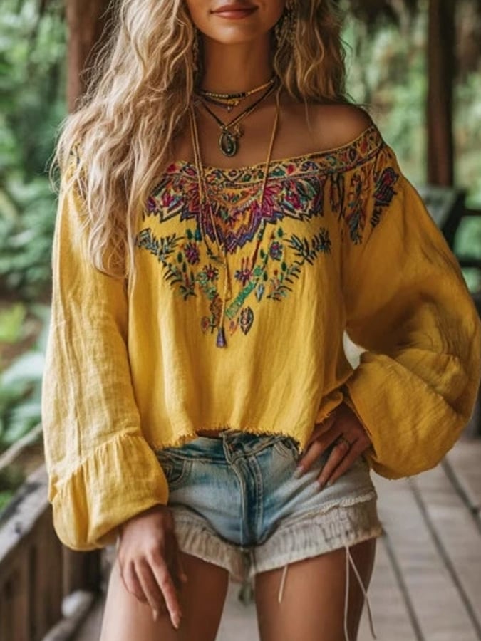 Women's Vintage Loose Comfort Off Shoulder Shirt