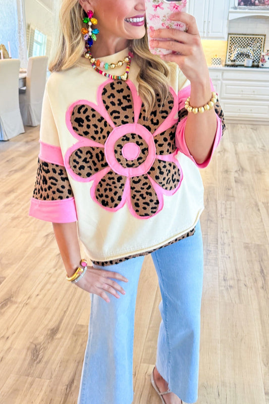 Ivory and Pink Leopard Flower Top
