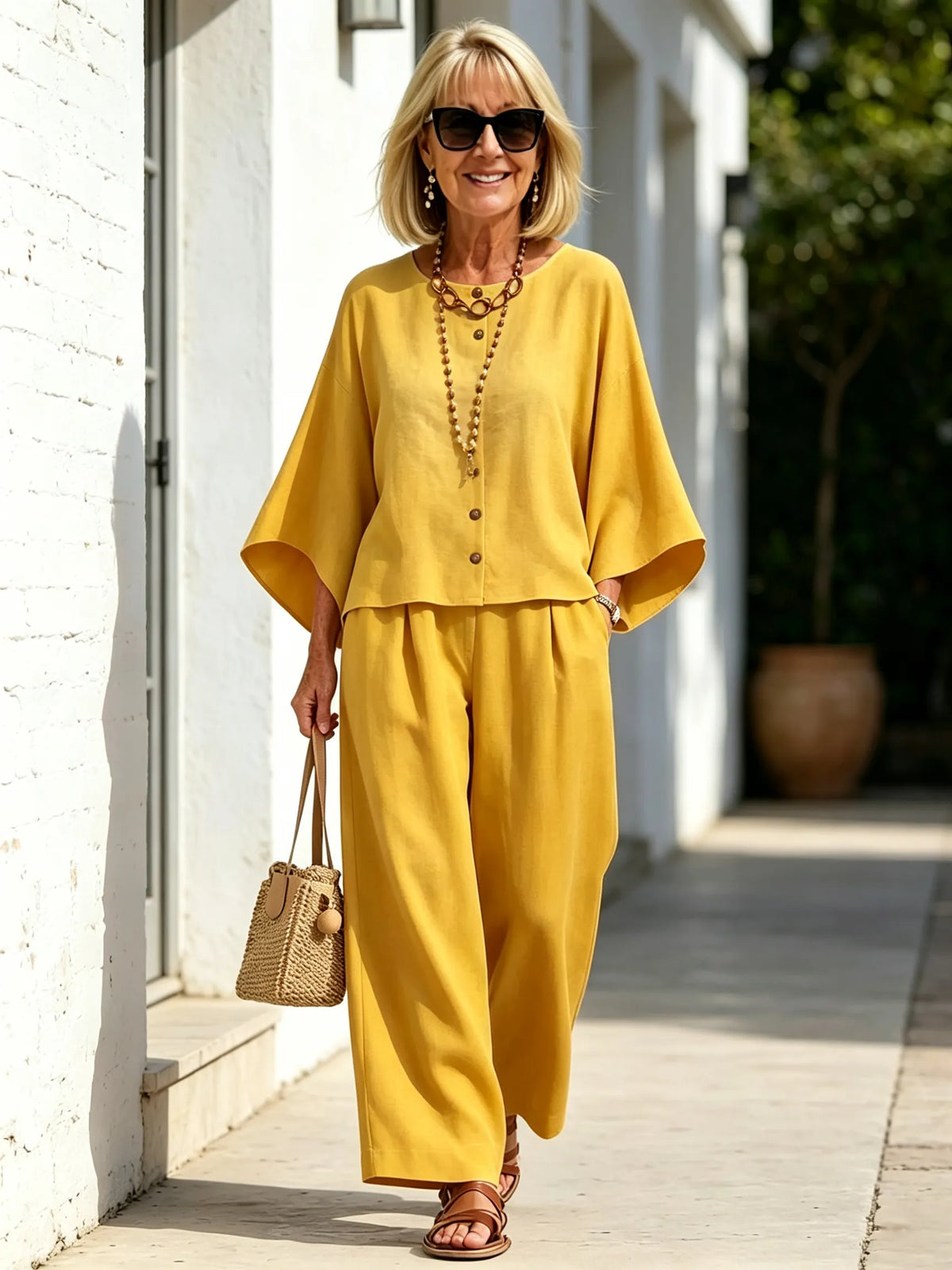 2Pcs OL style temperament women's clothing collage cotton and linen seven-quarter sleeve set size supply