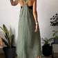Women's Casual Sling Contrast Color Cotton and Linen Sleeveless Dress