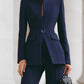 Sophisticated  High-Collar Blazer & Wide-Leg Trousers Set
