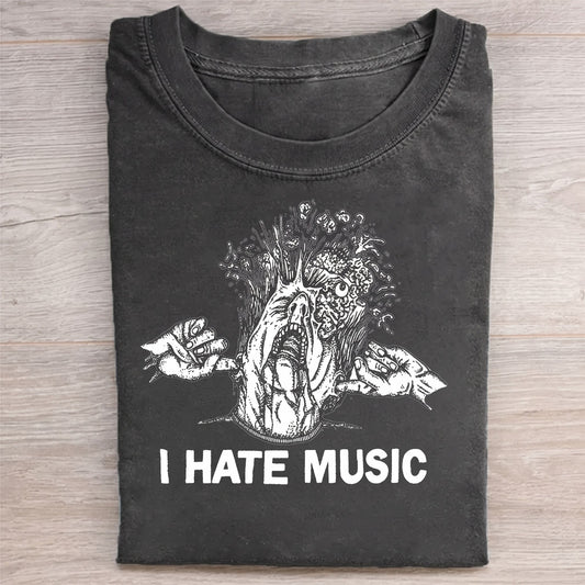 I Hate Music DTG Printing Washed T-Shirt