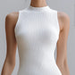 White Sleeveless Rib-Knit Tiered Ruffle Mini Dress