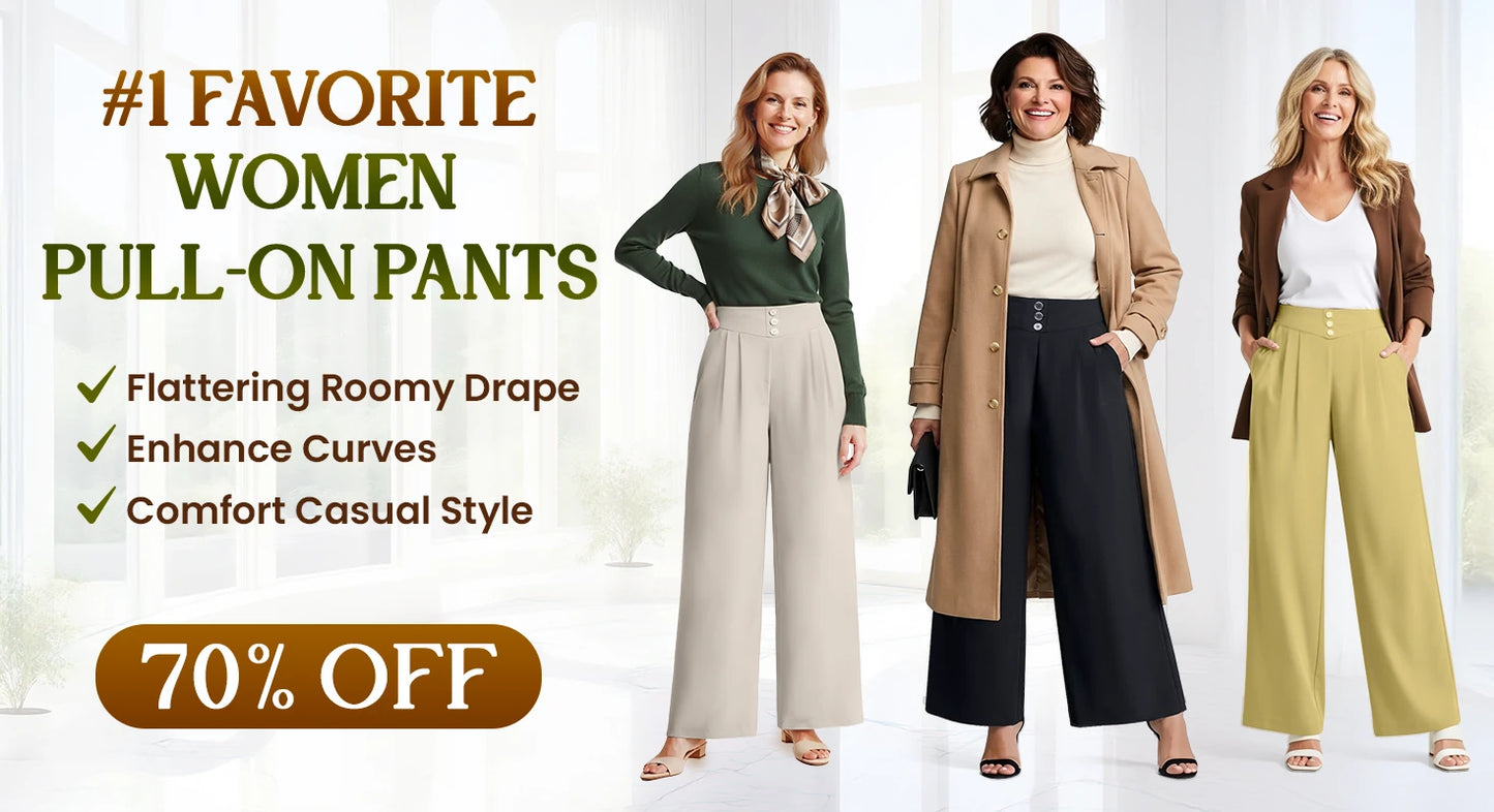 EllaFlow - LAST DAY SALE 49% OFF Soft Flowy High-Waist Pull-On Wide-Leg Pants