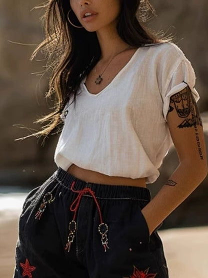 Women's casual and comfortable solid color short T-shirt