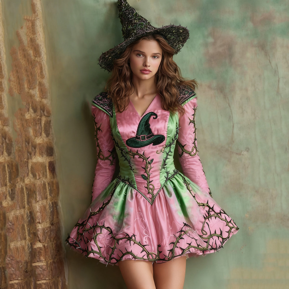Vintage Witch Hat Pattern Midi Dress