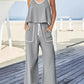 Women's Casual Solid Color Cotton and Linen Loose Vest Contrast Color Two-piece Set