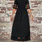 Women'S Casual Five-Quarter Sleeve Mesh Round Neck Patchwork Pocket Dress