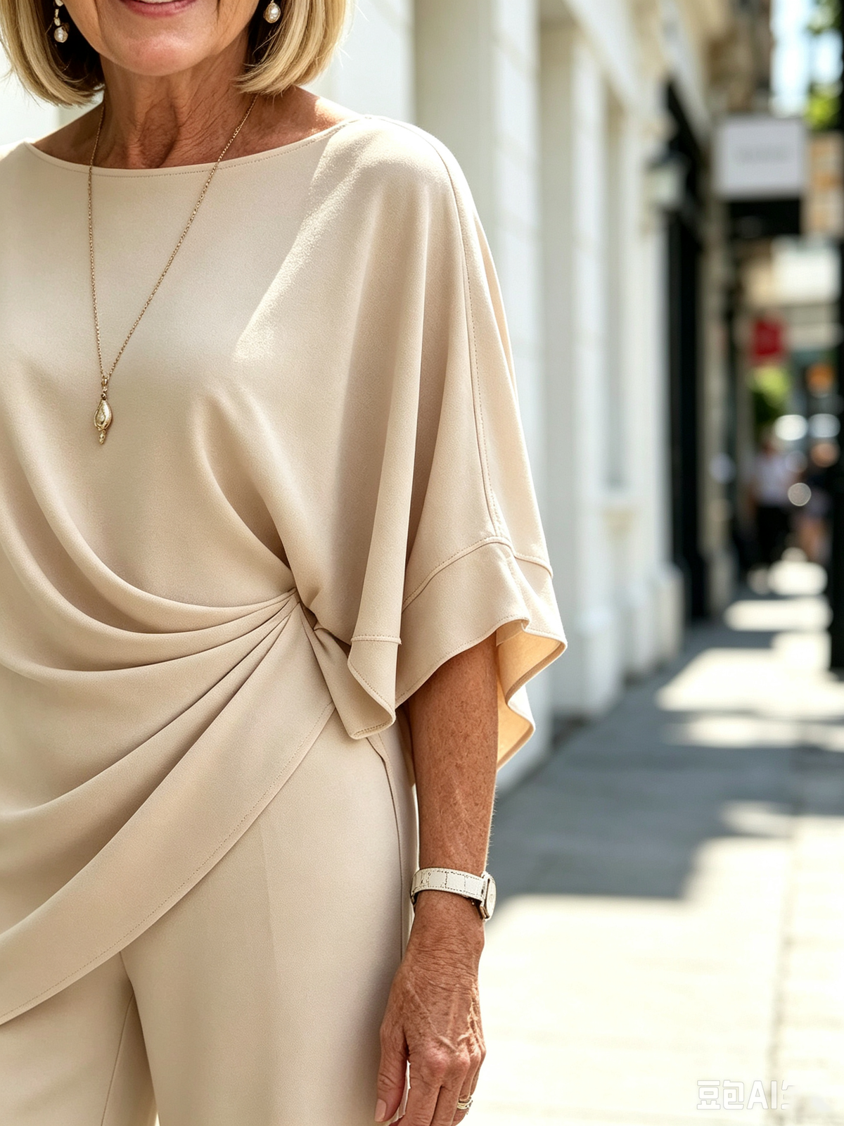 2 Piece Outfit Set, Boat Neck Dolman Short Sleeve Wrap Draped Top, High Waist Wide Leg Long Trousers, Smooth Soft Fabric, Elegant Tailored Pant Suit, Suitable for Banquet, Wedding, Party and Daily Commuter Occasions