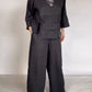 Women's Casual Solid Color Round Neck Long Sleeve Spliced Tops and Pants Two-piece Set