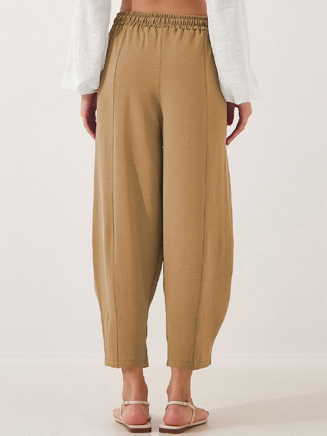 Women'S Casual Pleated Mid-Rise Straight Loose Nine-Point Pants