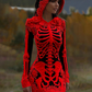 Women's Vintage Halloween Skeleton Bones With Rose Art Cozy Knit Hooded Sweater Dress
