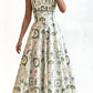 Green Botanical Print Smocked Midi Dress
