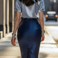 Satin Shirt and Navy Pencil Skirt Set for Modern Office Chic