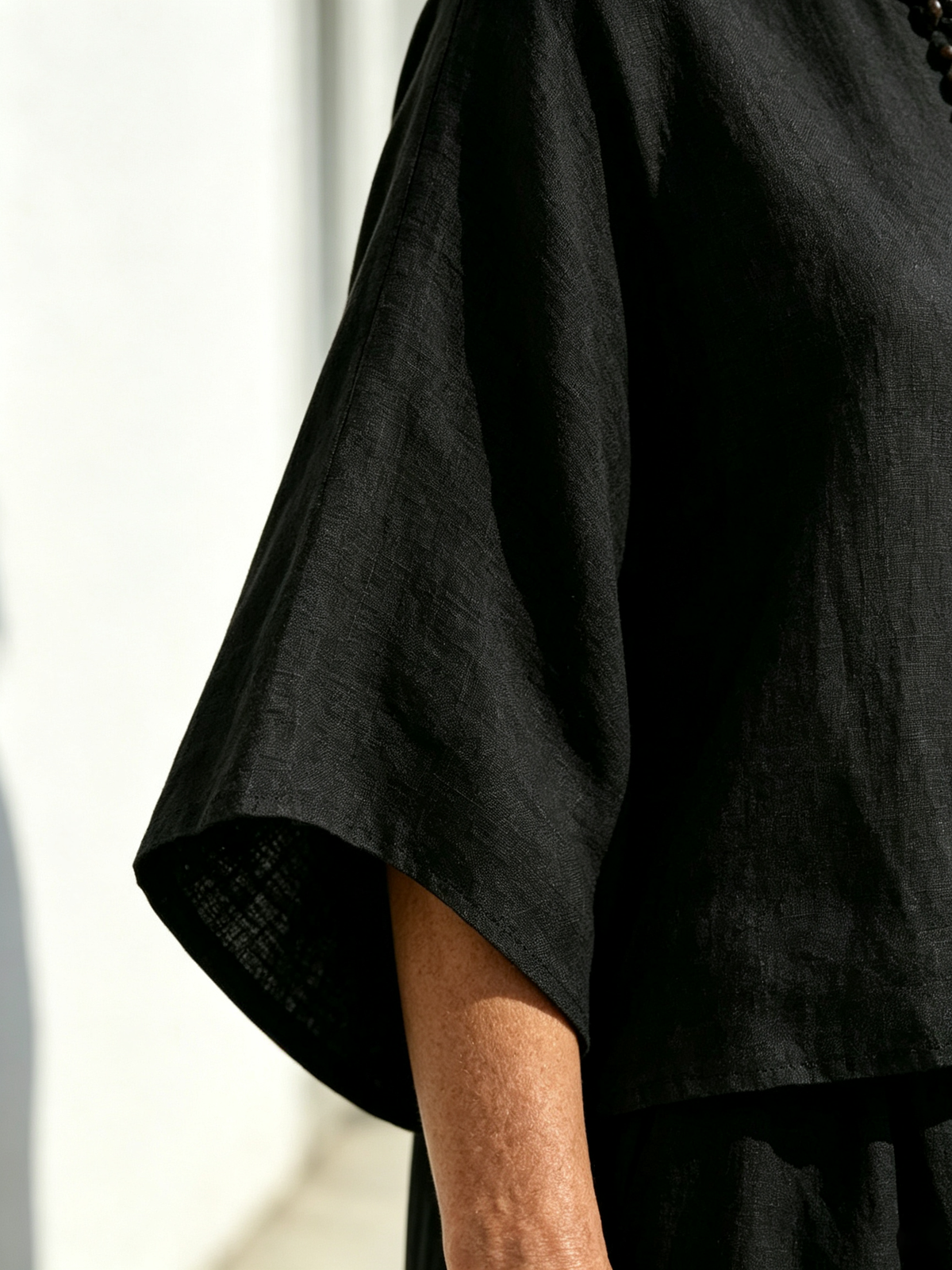 2Pcs OL style temperament women's clothing collage cotton and linen seven-quarter sleeve set size supply