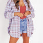 Women's Seams Raw Edge Washed Oversized Shirt Jacket with Pockets