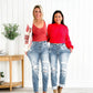 Tummy Control Distressed Cuffed Boyfriend Jeans (Buy 2 Free Shipping)