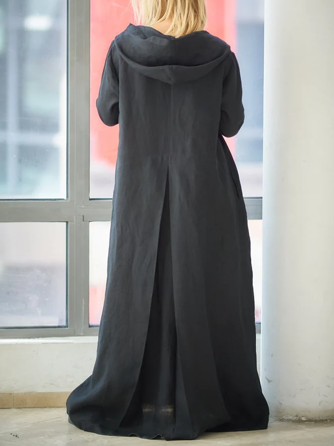 Women's Casual Solid Color Vintage Hooded Pullover Dress