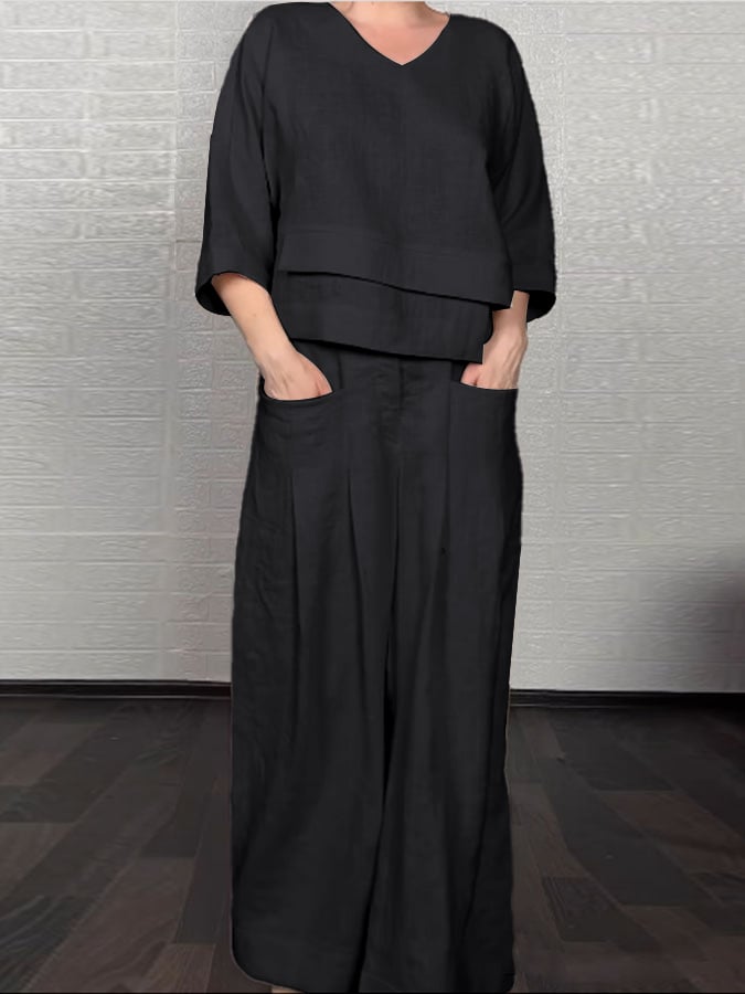 Women'S Casual Solid Color Irregular Cotton And Linen Suit