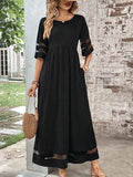 Women'S Casual Five-Quarter Sleeve Mesh Round Neck Patchwork Pocket Dress