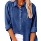 Women's Casual Solid Color Pocket Slit Cotton and Linen Long Sleeve Shirt