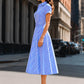 Striped Shirt Collar Fit-and-Flare Midi Dress