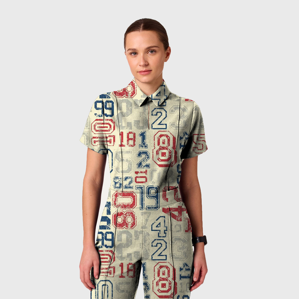 Women's Retro Letter Printed Scrub Set