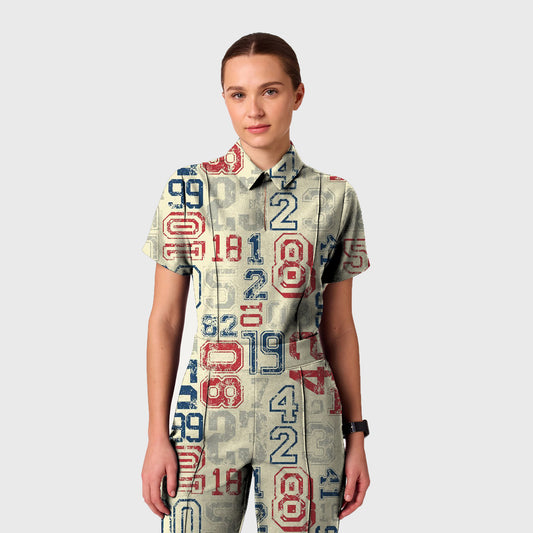 Women's Retro Letter Printed Scrub Set