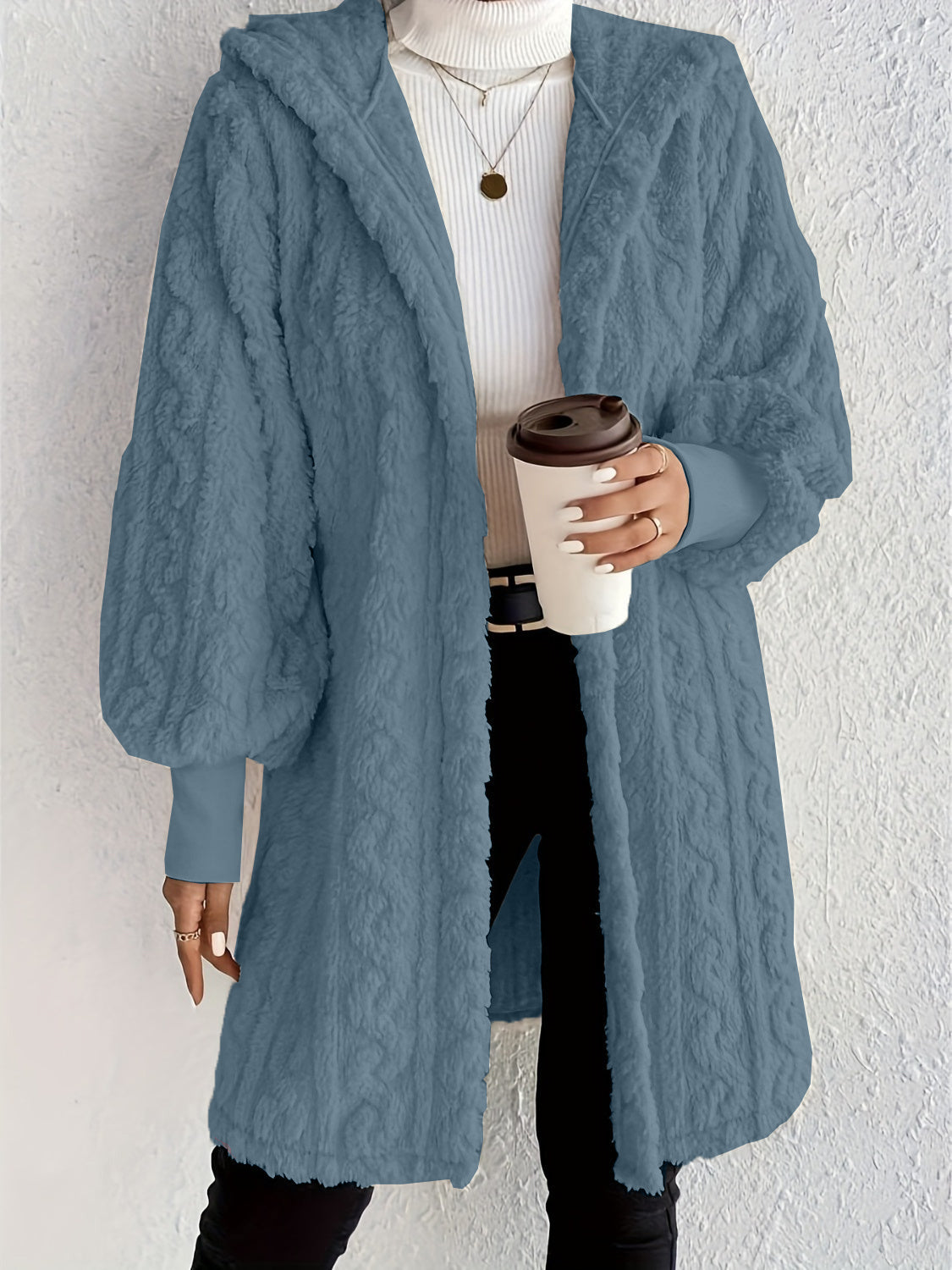 Women's Plush Fleece Soft Midi-Length Jacket with Pockets(BUY 2 FREE SHIPPING)