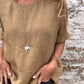 Round Neck Short Sleeve Cotton and Linen Top (Buy 3 Free Shipping)