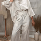 Women'S Casual Single-Breasted Shirt + Characteristic Elastic Waist Wide-Leg Pants Suit
