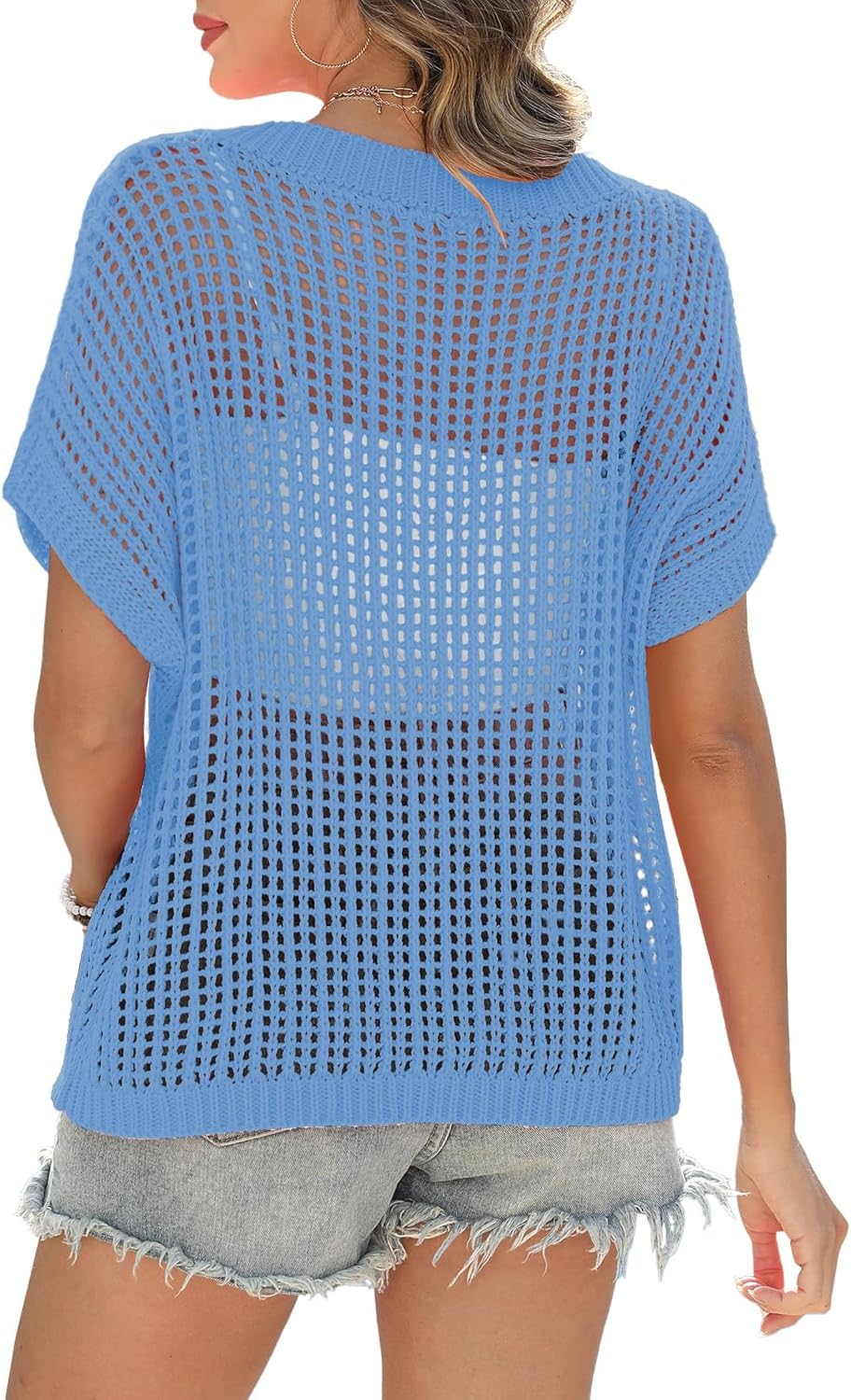 Short Sleeve Casual Crochet Knit Tops（Buy 2 Free Shipping）