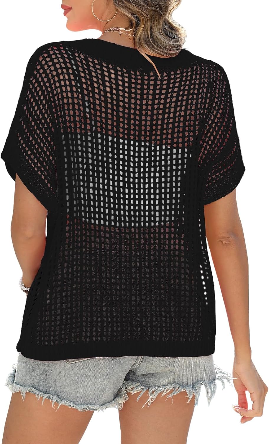 Short Sleeve Casual Crochet Knit Tops（Buy 2 Free Shipping）