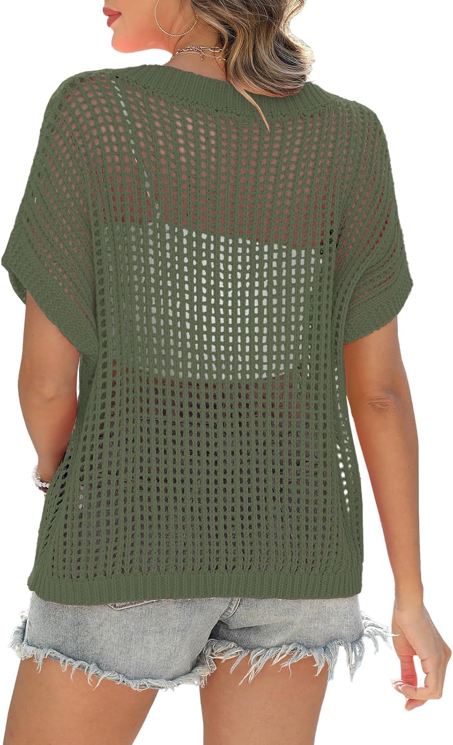 Short Sleeve Casual Crochet Knit Tops（Buy 2 Free Shipping）